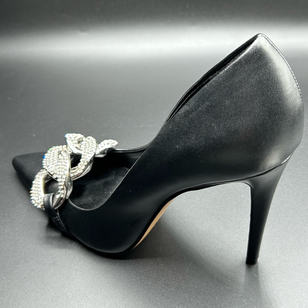Karl Lagerfeld Black Pointy Toe Stilettos w/Link Chain Design Over Toe - Picture 7 of 12